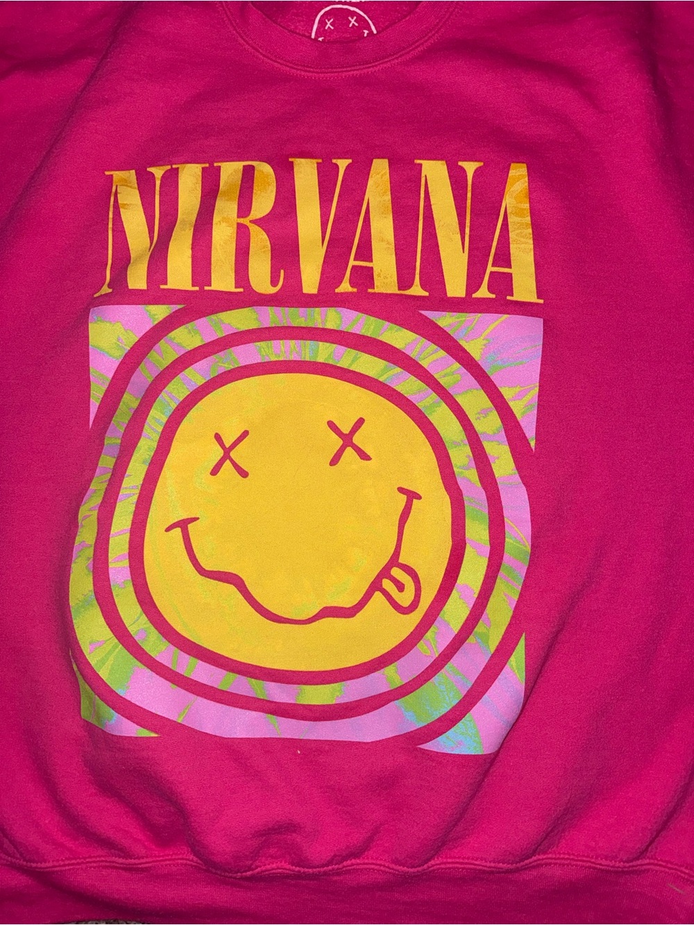 Nirvana Smiley Hot Pink vintage Crewneck Sweatshirt M Fits XL 90s Grunge Y2K
